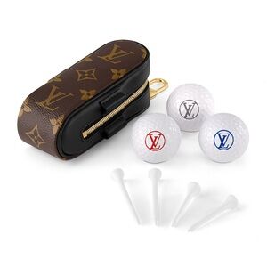 LOUIS VUITTON Monogram Golf Ball Set Andrews Brown Four Tees Bag Belt New Gift